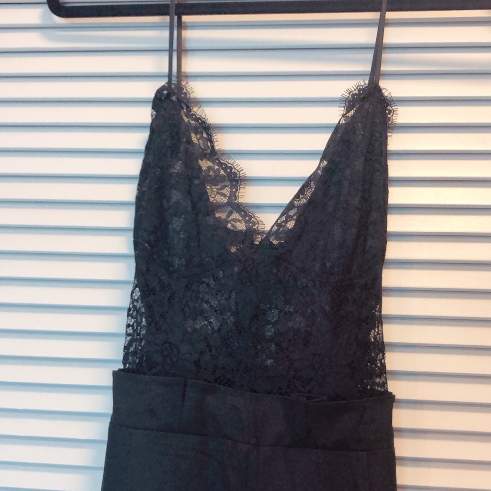 Black Spaghetti-Strap Jumpsuit w/ Lace Top Half